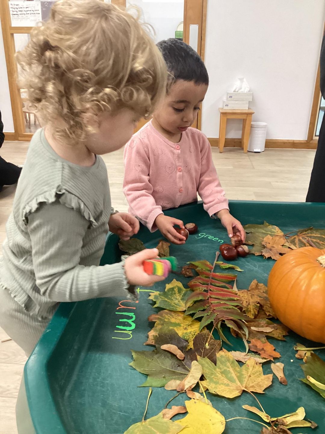 Children at Kiddi Caru Day Nursery & Preschool at Great Park Road, Bradley Stoke, Bristol taking part in Autumn activity.