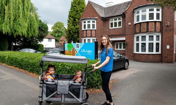 Children going out in pram with key worker at Little Acorns Day Nursery Preschool Stoneygate