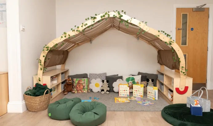 Indoor book corner at Little Acorns Day Nursery Preschool Stoneygate