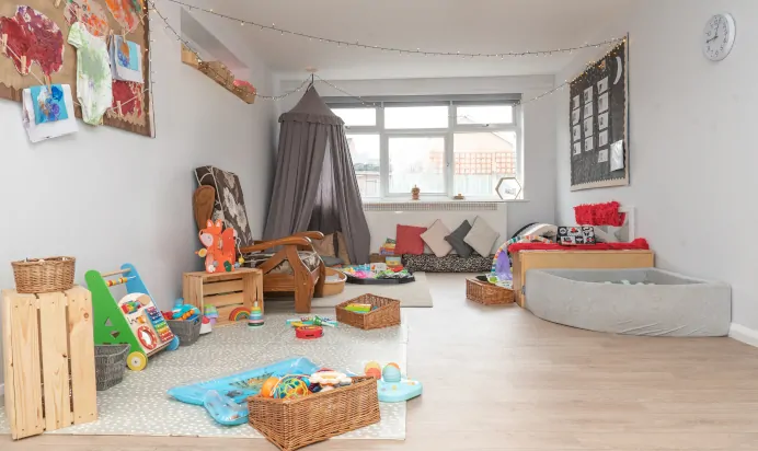 Indoor play area with toys and ball pit at Charnwood Day Nursery Preschool Shepshed Loughborough