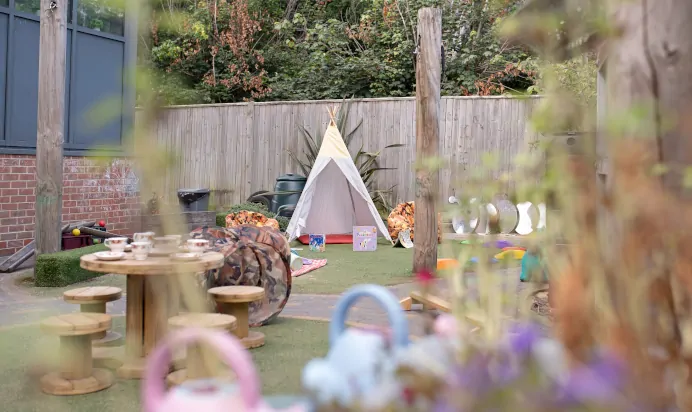 Outdoor play area at The Kiddi Caru Day Nursery Preschool Redhill