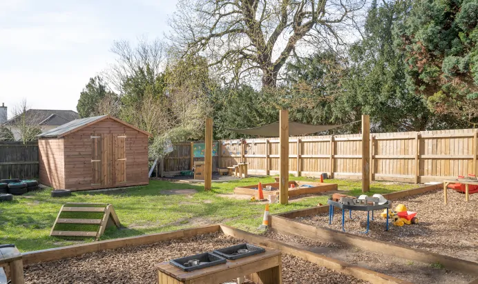 Outside space with play spaces at The Melton Mowbray Day Nursery Preschool Leicester