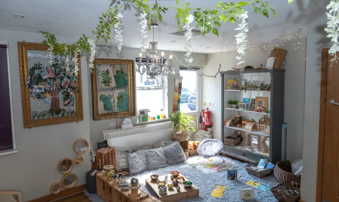 Cosy indoor area with cushions at Dicky Birds Nursery Preschool Raynes Park London
