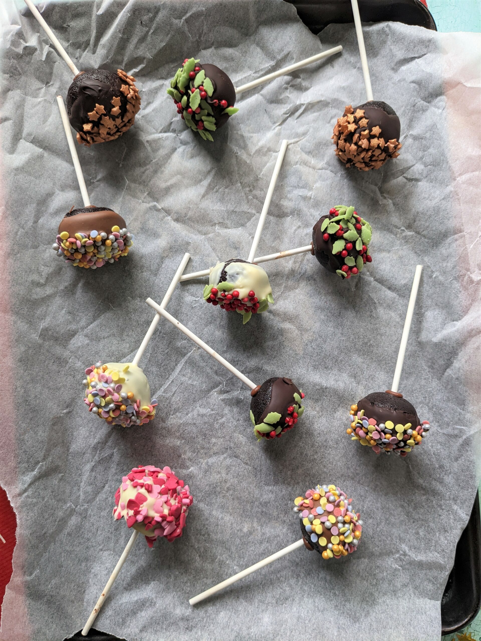 Christmas Cake Pops on a baking tray