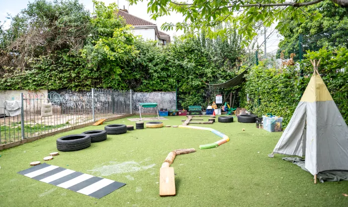 Outdoor activity area at Kiddi Caru Day Nursery Preschool Soundwell Bristol