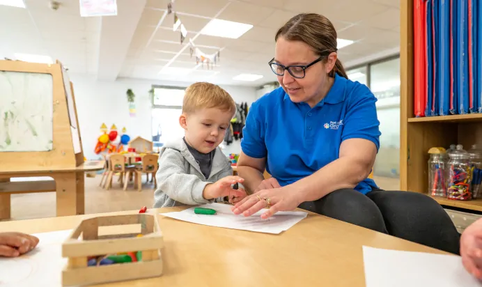 Small child playing with key worker at Kiddi Caru Day Nursery Preschool Soundwell Bristol
