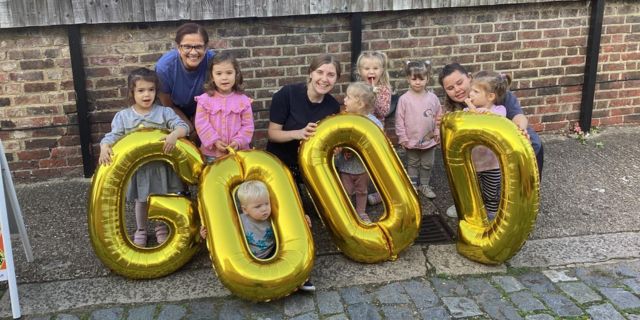 The nursery team at Dicky Birds Day Nursery & Preschool on Claremont Road Celebrating their Good Ofsted rating.
