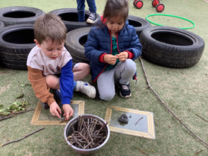 Children at Kiddi Caru Day Nursery & Preschool in Colchester doing an eco-activity outdoors.  