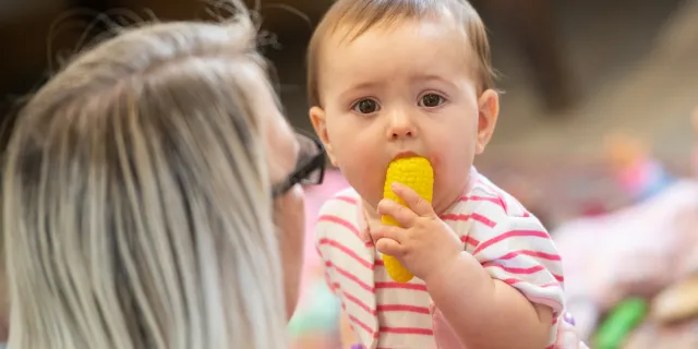 Woman and her child at a nursery