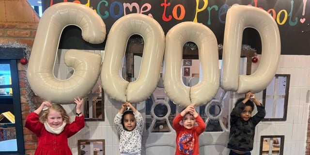 The children at the Kensington Place Day Nursery & Preschool celebrating their Good Ofsted rating.